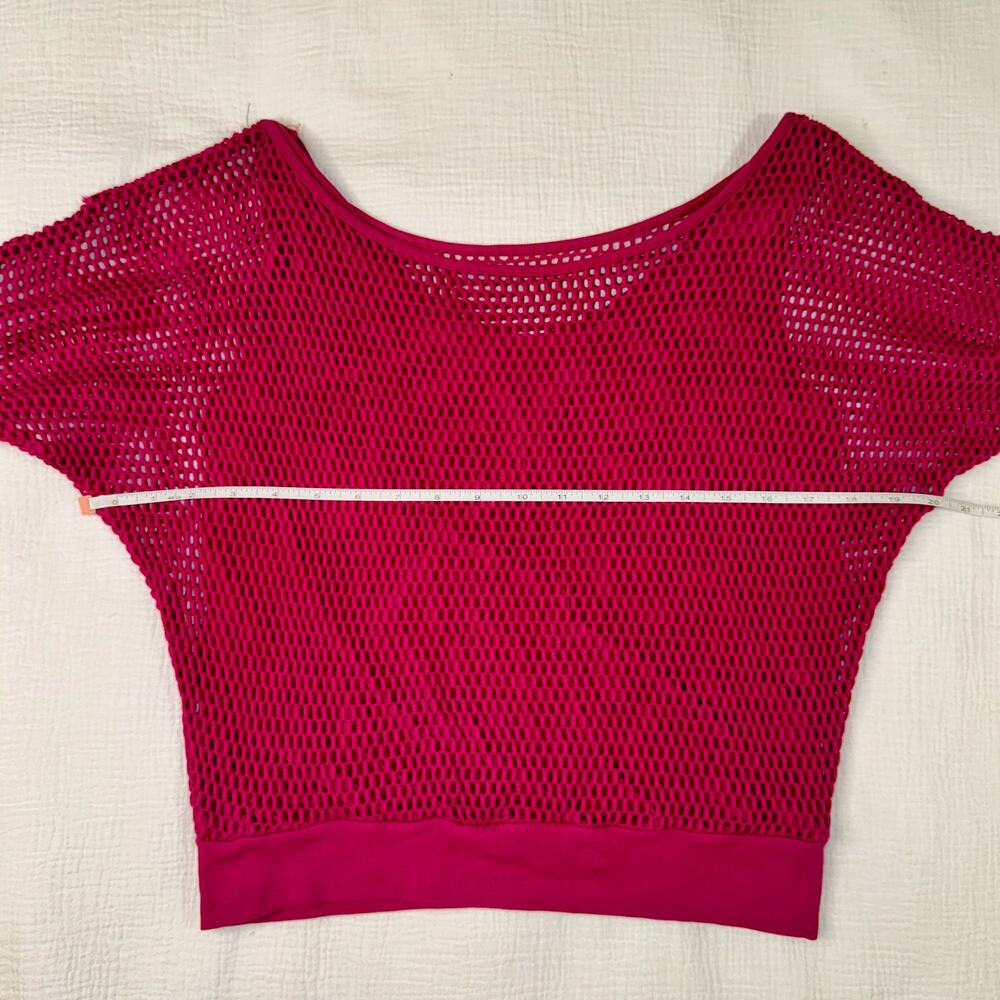 Vintage 80s Michael Carrie Fuchsia Mesh Crop Batwing Top Women's Medium Festival - Picture 12 of 16